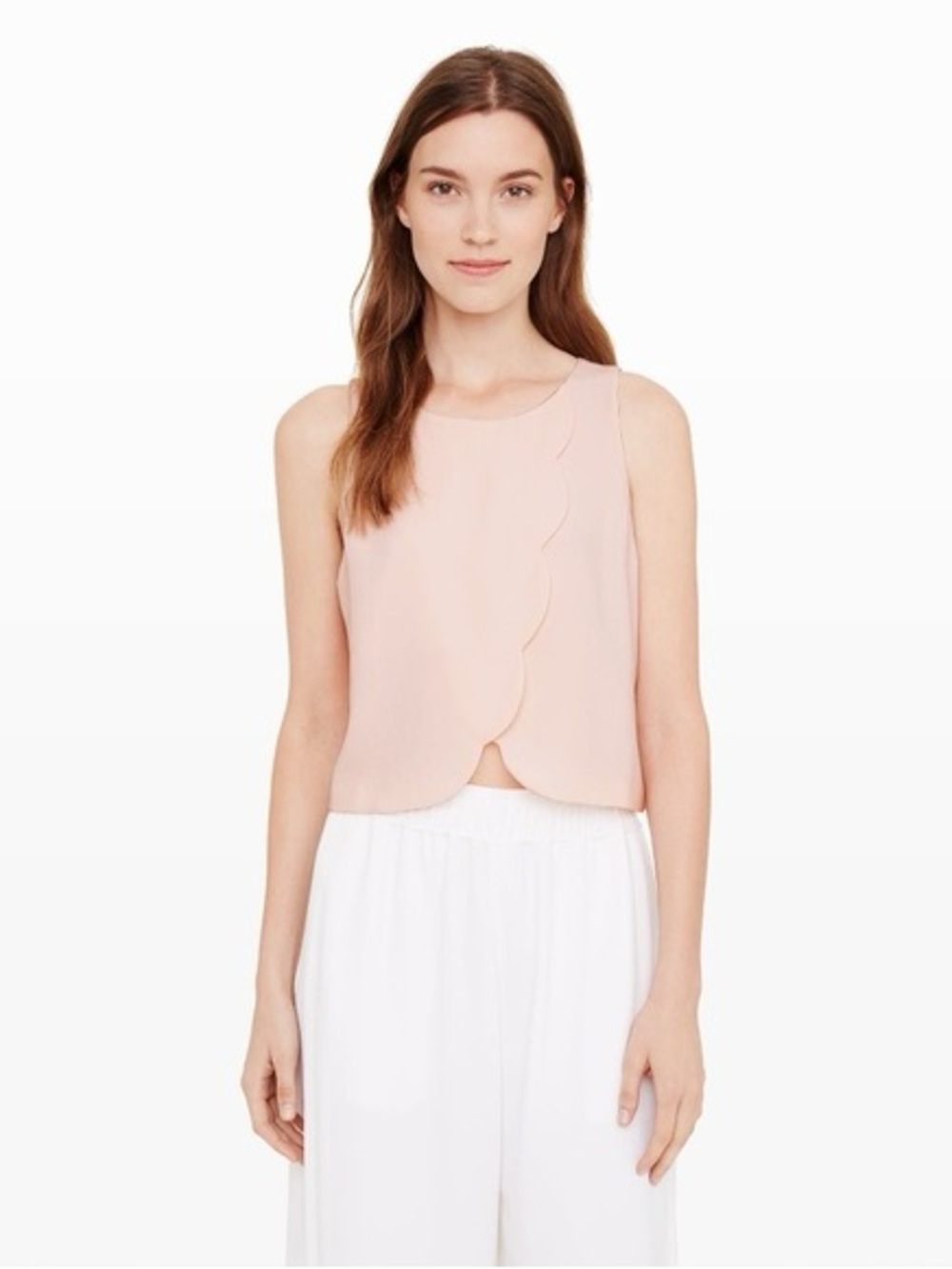 Club Monaco Genero Blush Pink Sleeveless Scallop-Edge Crop Top